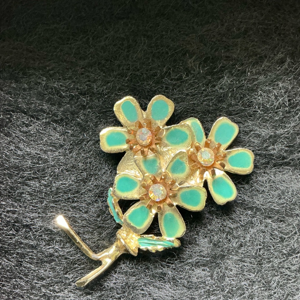 Vintage Gold and Green Floral Brooch